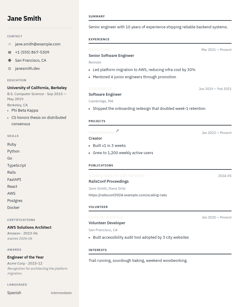 Column template preview